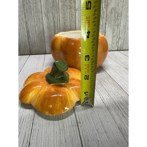 Vtg Ceramic Orange Pumpkin Jar with Lid 5" DIA Tien Hsing Int'l Trading Co. - Picture 12 of 12